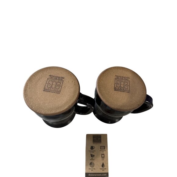 2 Sunset Hill Stoneware Devil Mountain Coffee Co Black Handcrafted Mugs - Picture 6 of 8